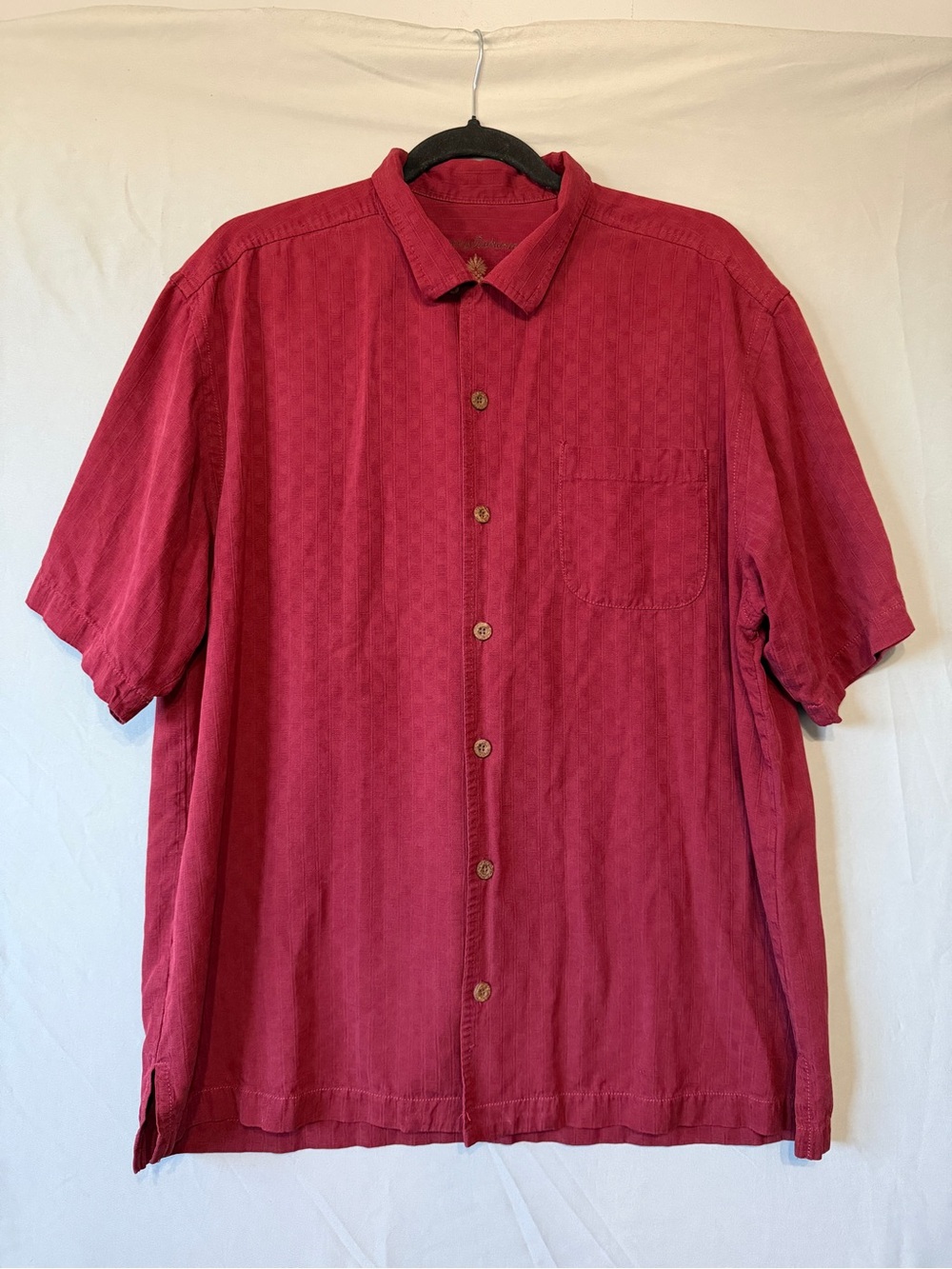 Tommy Bahama Mens Silk Short Sleeve Camp Shirt Size L Red Textured Vacation